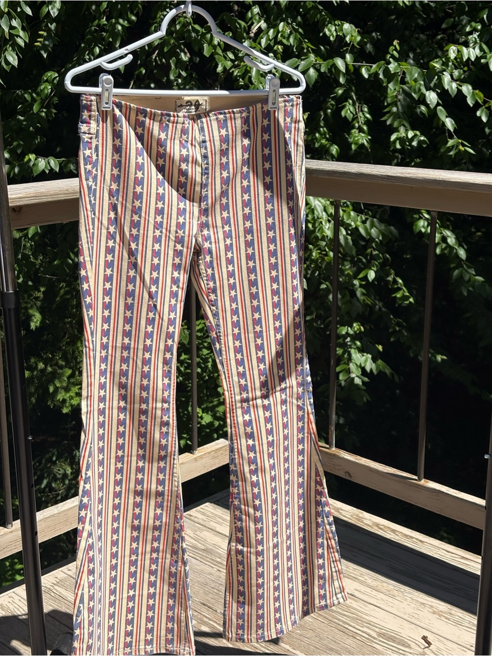 Free People Striped Star Print Flared Pants in Red, Blue, Cream